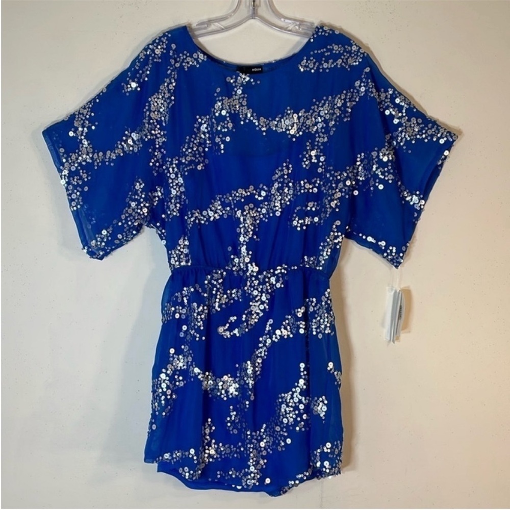 AQUA Glitter Sequined Kimono Chiffon Dress. Medium. NWT. $148!
